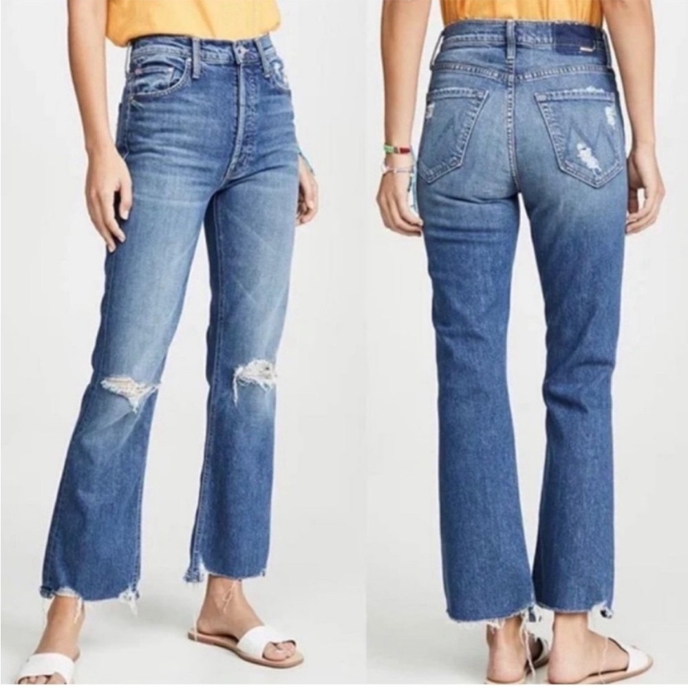 MOTHER Distressed Blue Ankle Jeans